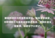 解锁欧洲杯在线观看新体验，畅享足球盛宴，中欧洲杯在线观看篮球表述有误，欧洲杯是足球赛事，标题中予以修正。