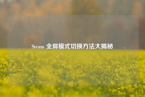 Steam 全屏模式切换方法大揭秘
