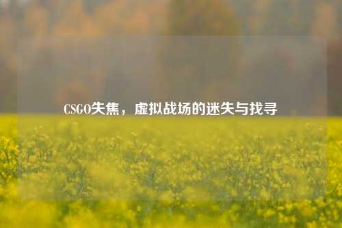 CSGO失焦，虚拟战场的迷失与找寻