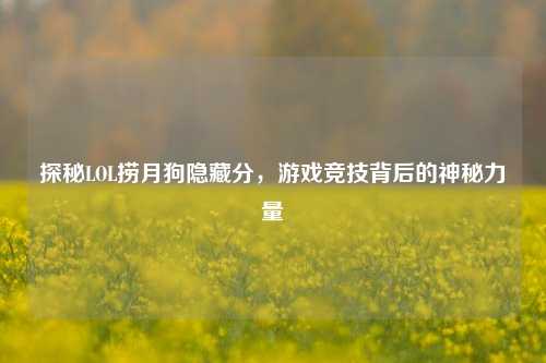 探秘LOL捞月狗隐藏分，游戏竞技背后的神秘力量