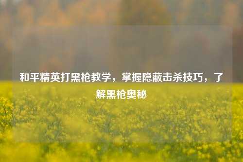 和平精英打黑枪教学,掌握隐蔽击杀技巧,了解黑枪奥秘