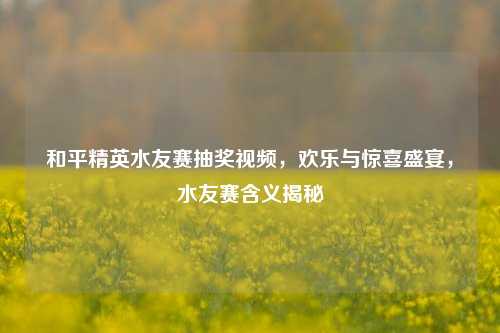 和平精英水友赛抽奖视频,欢乐与惊喜盛宴,水友赛含义揭秘