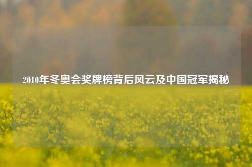 2010年冬奥会奖牌榜背后风云及中国冠军揭秘